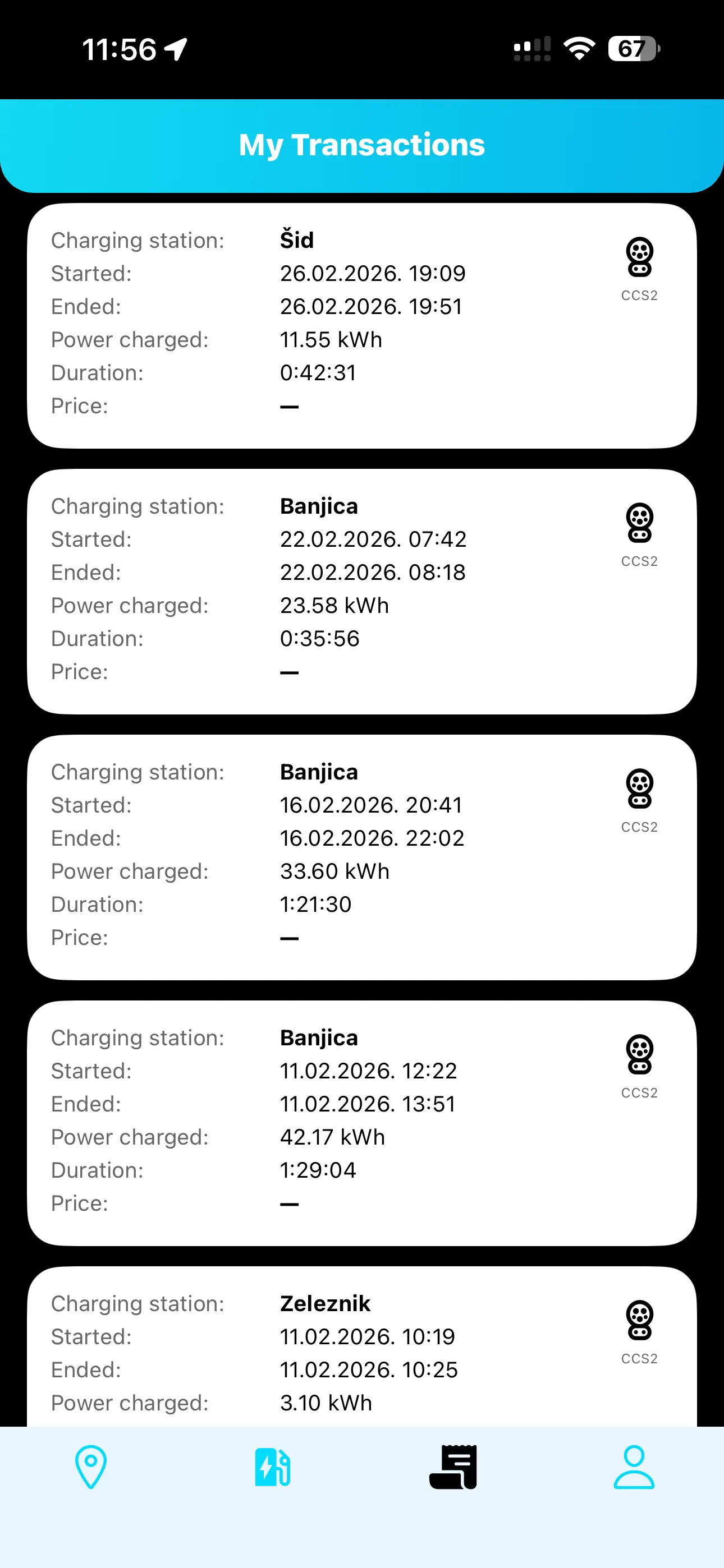YESLA transactions screen